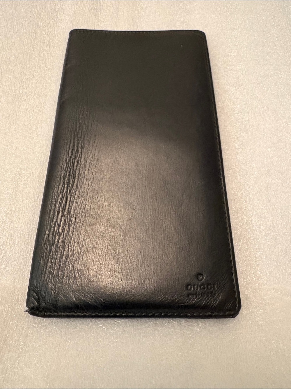 GUCCI Vintage Black Leather Checkbook Wallet Long Bifold Billfold Made In Italy